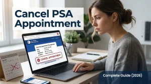 focused-woman-sitting-at-desk-using-laptop-to-cancel-psa-online-appointment-on-official-online-services-portal-with-marked-calendar-and-mobile-phone-on-wooden-table-complete-guide-2026-text-overlay